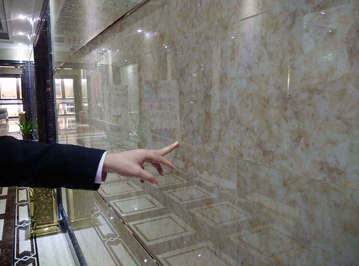 永利中国微晶石铺贴墙面留缝